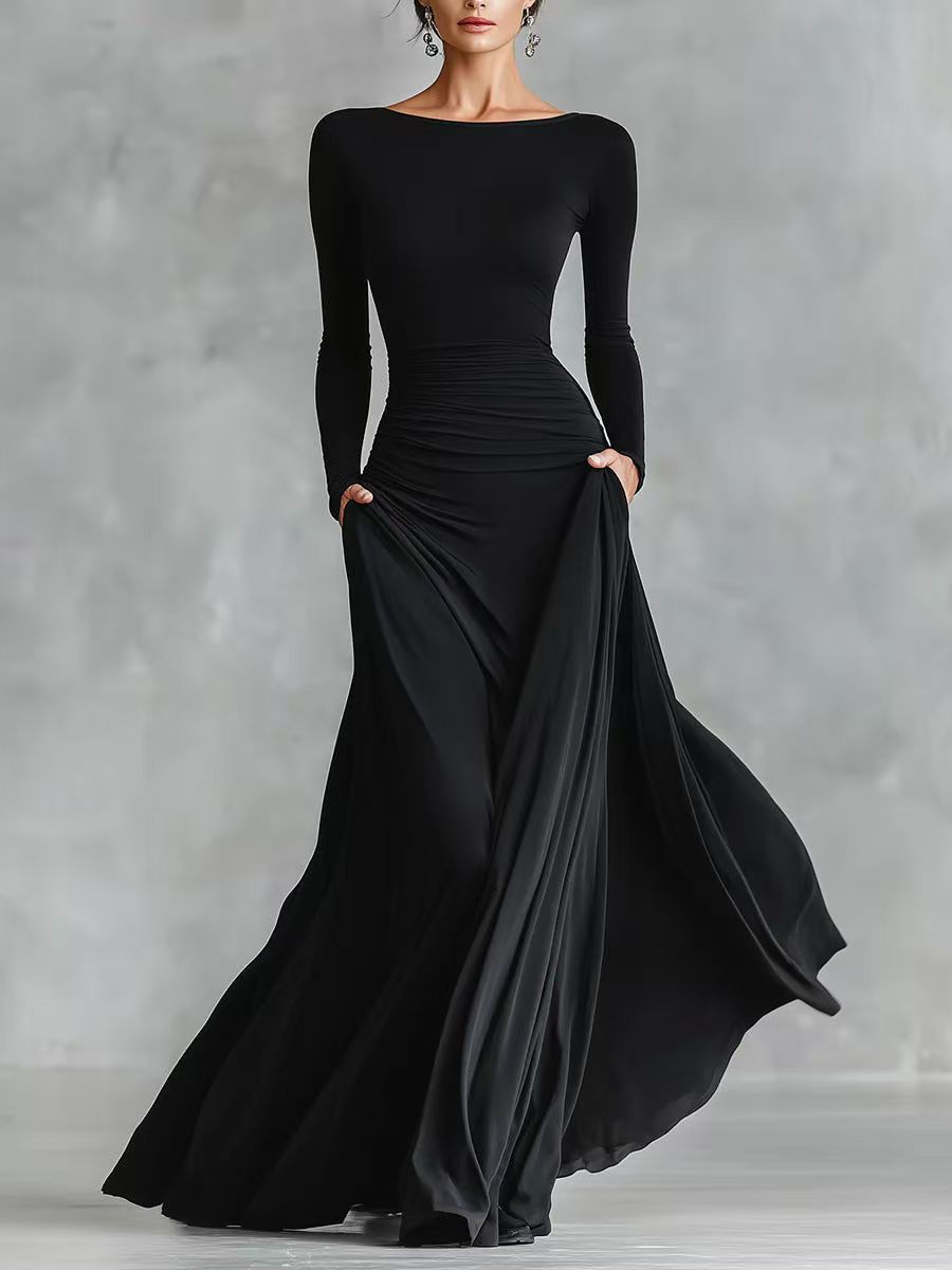 Robe Évasée à Manches Longues – Élégance Intemporelle